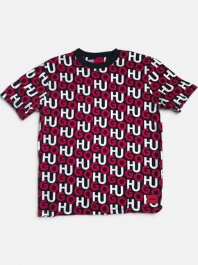 HUGO Donogram All Over Print Red And Black Logo Tee